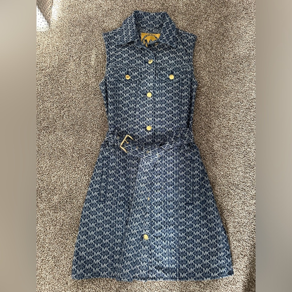 Michael Kors Denim Logo Mini Belted Dress
